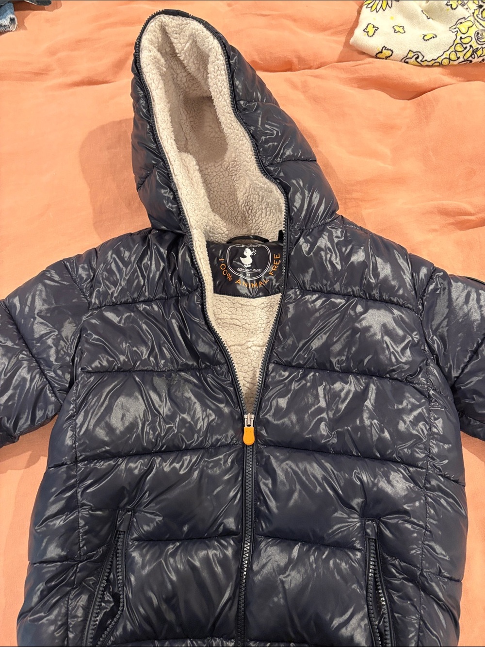 Save the duck Kids Navy Puffer Jacket with Sherpa Lining